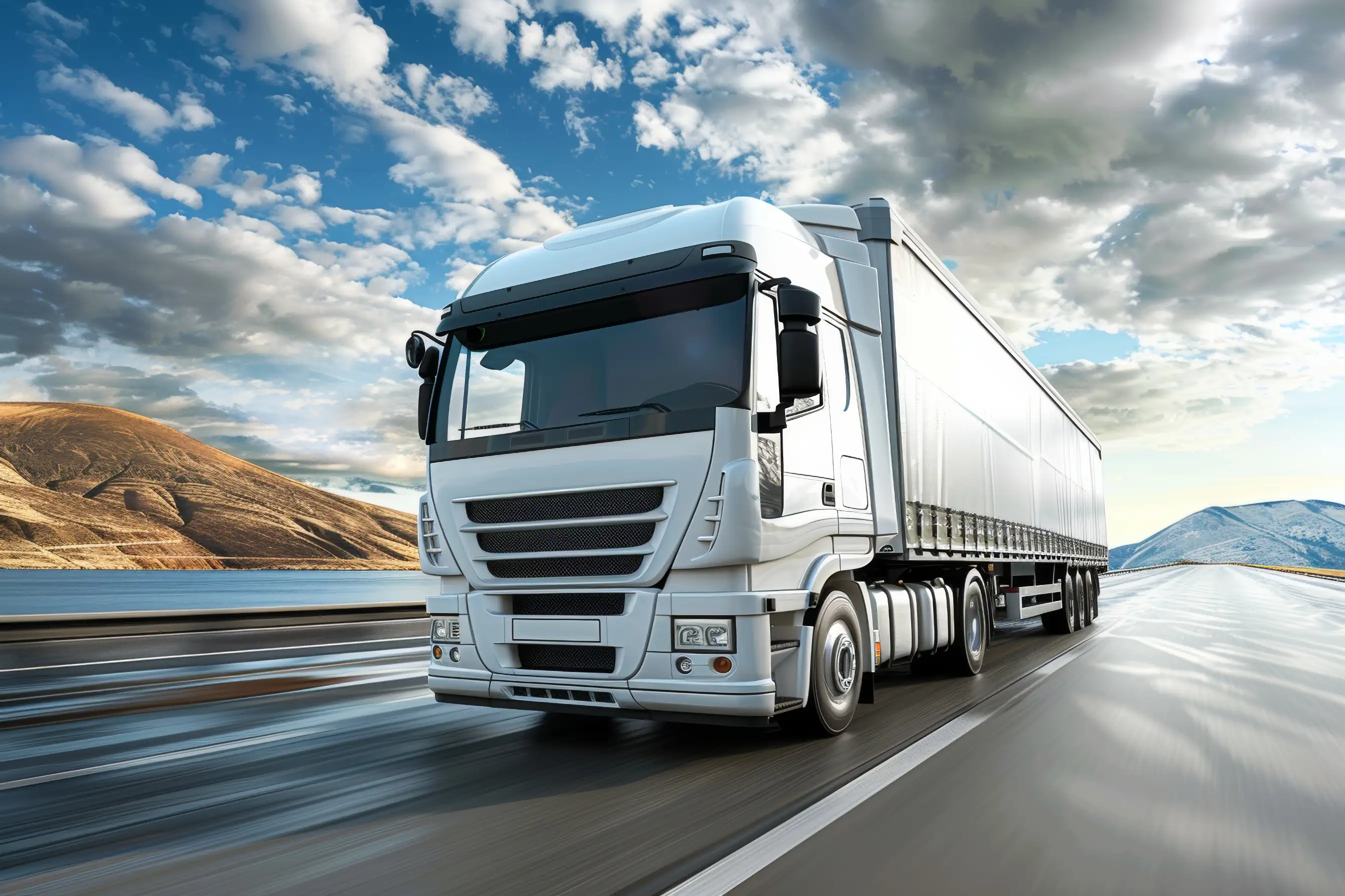 Truk logistik melaju di jalan raya